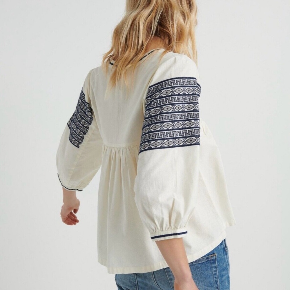SOLD IN STORE Lucky Brand Embroidered Peasant Blouse Size Large - Picture 2 of 11